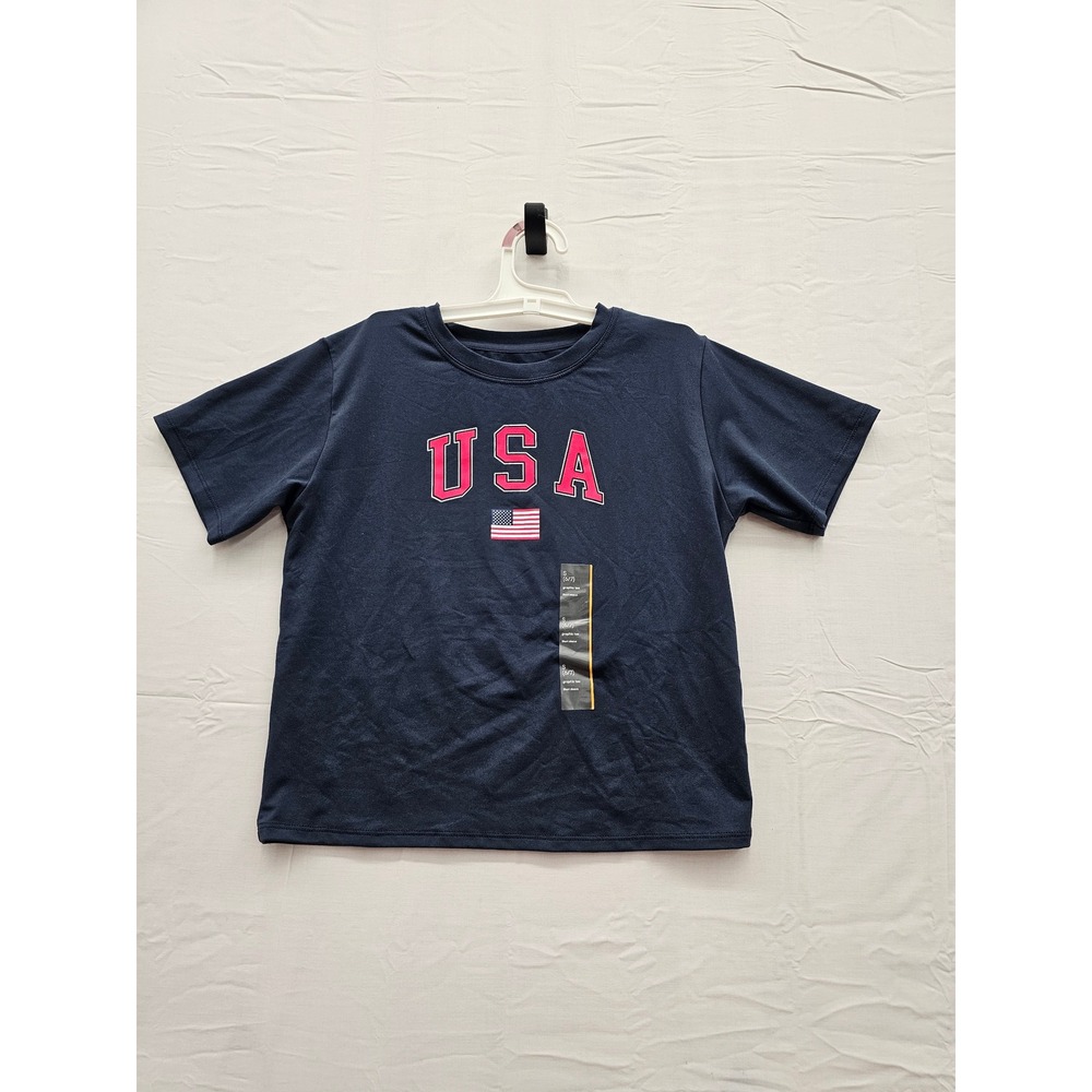 All in Motion Boys USA Graphic T-Shirt Navy Polyester Blend Athletic Size Small